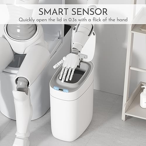 ELPHECO Automatic Bathroom Trash Can with Lid 2.5 Gallon Slim Sensor Garbage Can, 9L Narrow Plastic Trash Bin, Waterproof Motion Sensor Trash Bin for Bedroom, Living Room, Narrow Space