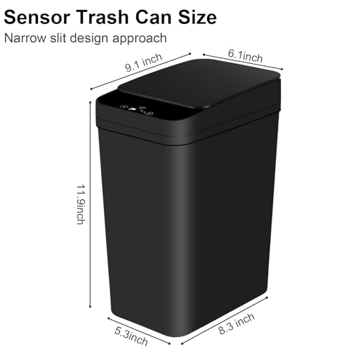 Eidustor Bathroom Automatic Trash Can 2.2 Gallon Touchless Smart Motion Sensor Garbage Can with Lids Small Narrow Electric Garbage Bin for Bedroom Living Room Office (Black)