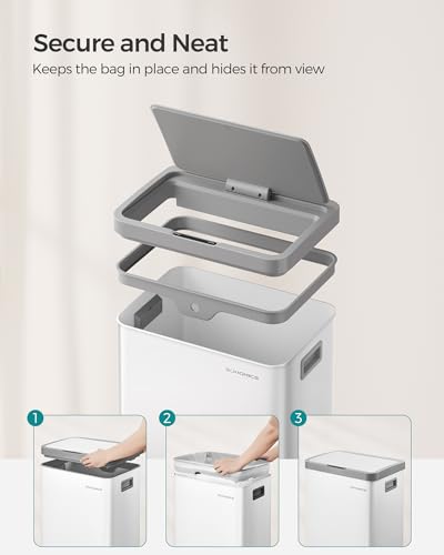 SONGMICS Motion Sensor Trash Can, 18-Gallon (68L) Automatic Kitchen Garbage Can with Stay-Open Lid, Soft Close, Stainless Steel, 15 Trash Bags Included, Cloud White ULTB630W68