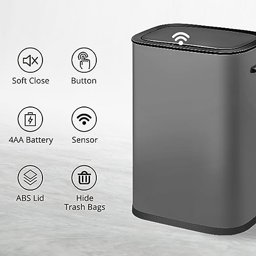 GAOMON Automatic Trash Can with Lid, 14.5 Gallon Touchless Garbage Can, Smart Motion Sensor Rubbish Can, 55 L Rectangular Stainless Steel Waste Basket for Kitchen Office Toilet Bedroom, Gray