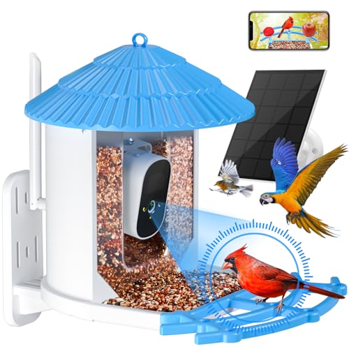 WISHBETY Smart Bird Feeder with Camera Solar Powered,AI Recognition Bird Feeder 1080P HD Real-Time,Auto Capture Bird Videos & Instant Notifications,Real Ideal Gift for Bird Lover