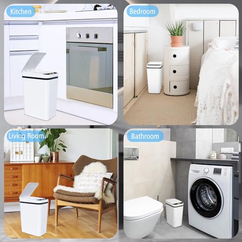 jinligogo Bathroom Small Trash Can with Lid, 3.5 Gallon Touchless Automatic Garbage Can Slim Waterproof Motion Sensor Smart Trash Bin for Bedroom, Office, Living Room-White