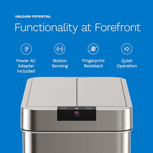 hOmeLabs 13 Gallon Automatic Trash Can for Kitchen - Stainless Steel Garbage Can with No Touch Motion Sensor Butterfly Lid and Infrared Technology with AC Power Adapter
