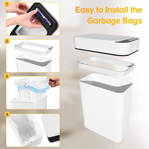 LJIACLEA 4 Gallon Bathroom Smart Touchless Trash Can for Kitchen Automatic Motion Sensor Rubbish Can with Lid Waterproof Narrow Small Garbage Bin for Kitchen, Toilet, Bedroom, RV(Black,Battery)