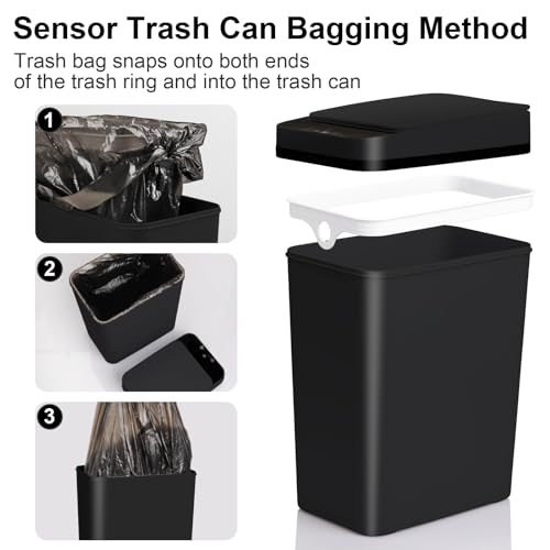 Eidustor Bathroom Automatic Trash Can 2.2 Gallon Touchless Smart Motion Sensor Garbage Can with Lids Small Narrow Electric Garbage Bin for Bedroom Living Room Office (Black)