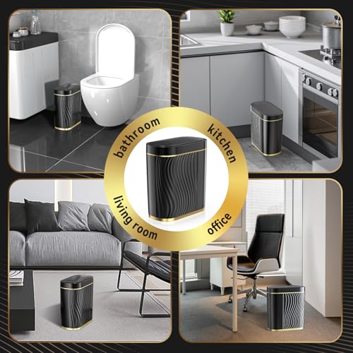 GloDeals Automatic Bathroom Trash Can with Lid: 2 Gallon Motion Sensor Trash Can, Touchless Small Bathroom Trash Bin, Waterproof Smart Garbage Can for Bathroom, Bedroom, Office, rv(black)