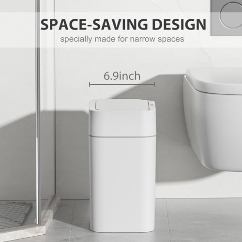 ELPHECO Motion Sensor Trash Can with Lid 3.5 Gallon Automatic Small Slim Garbage Can Waterproof Smart Trash Bin for Bathroom, Kitchen, Office, Bedroom, Living Room, Toilet (White,2 Pack)