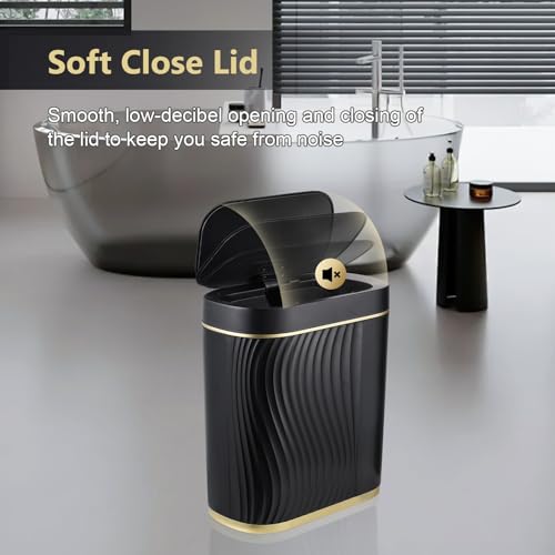 SYNCVIBE Bathroom Small Trash Can 2 Gallon Black Sensor Garbage Can with Lid, Plastic Automatic Trash Bin, Slim Motion Sensor Trash Can, Waterproof Smart Waste Bin for Living Room, Office, Bedroom