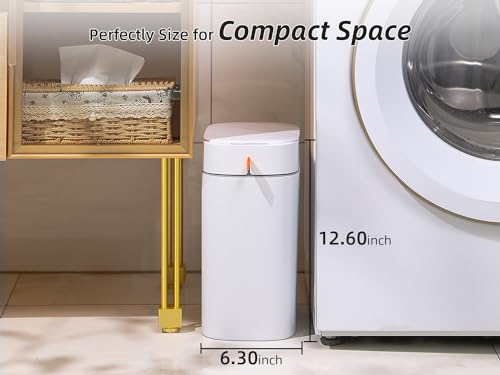 MOPALL Rechargeable Bathroom Trash Can,Motion Sensor Trash Can Automatic Touchless,White 3.5 Gallon Smart Garbage Can with Lid,Auto-Adsorption Slim Small Waste Basket for Bedroom,Bathroom,Kitchen