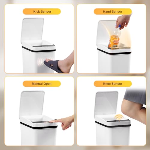LJIACLEA 4 Gallon Bathroom Smart Touchless Trash Can for Kitchen Automatic Motion Sensor Rubbish Can with Lid Waterproof Narrow Small Garbage Bin for Kitchen, Toilet, Bedroom, RV(Black,Battery)
