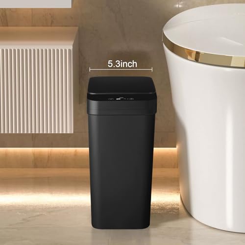 Eidustor Bathroom Automatic Trash Can 2.2 Gallon Touchless Smart Motion Sensor Garbage Can with Lids Small Narrow Electric Garbage Bin for Bedroom Living Room Office (Black)