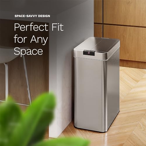 hOmeLabs 13 Gallon Automatic Trash Can for Kitchen - Stainless Steel Garbage Can with No Touch Motion Sensor Butterfly Lid and Infrared Technology with AC Power Adapter