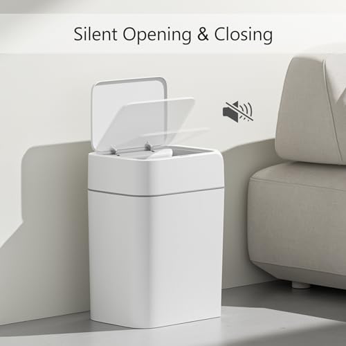 ELPHECO Motion Sensor Trash Can with Lid 3.5 Gallon Automatic Small Slim Garbage Can Waterproof Smart Trash Bin for Bathroom, Kitchen, Office, Bedroom, Living Room, Toilet (White,2 Pack)