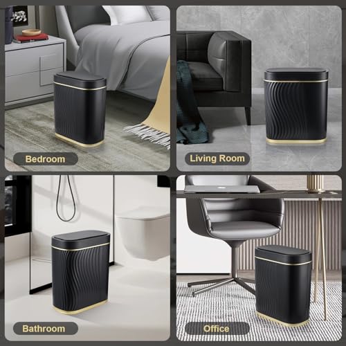 SYNCVIBE Bathroom Small Trash Can 2 Gallon Black Sensor Garbage Can with Lid, Plastic Automatic Trash Bin, Slim Motion Sensor Trash Can, Waterproof Smart Waste Bin for Living Room, Office, Bedroom