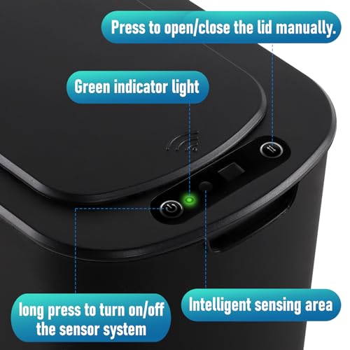 TIPGO Automatic Bathroom Trash Can with Lid, 2.6 Gallon Touchless Motion Sensor Garbage Can, Smart Plastic Slim Wastebasket for Bedroom, Office, Dorm (Black)