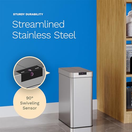 hOmeLabs 13 Gallon Automatic Trash Can for Kitchen - Stainless Steel Garbage Can with No Touch Motion Sensor Butterfly Lid and Infrared Technology with AC Power Adapter