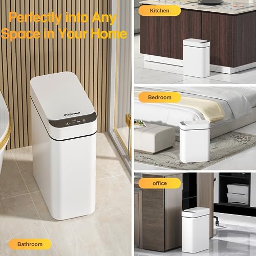 LJIACLEA 4 Gallon Bathroom Smart Touchless Trash Can for Kitchen Automatic Motion Sensor Rubbish Can with Lid Waterproof Narrow Small Garbage Bin for Kitchen, Toilet, Bedroom, RV(Black,Battery)