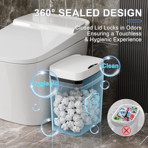 Vanpopubs 2 Pack 2.7 Gal Bathroom Trash Can with Lid, Small Smart Automatic Touchless Garbage Can, Slim Motion Sensor Waterproof Plastic Trash Bin for Bedroom Office Kitchen Dorm Toilet