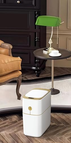 JUDRDO Bathroom Trash Can Automatic 3.5 Gallon Garbage Can - Touchless Gold Trash Can with Lid, Small Plastic Slim Waste Basket for Bedroom, Office, Living Room, Toilet, Laundry, Dormitory