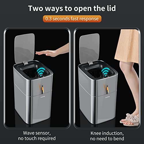 MOPUP Motion Sensor Bathroom Trash Cans | 4 Gallon Stainless Steel Automatic Privacy Garbage Can with Lid | Smart Dogproof Trash Bin for Bedroom,Office,Toilet,RV