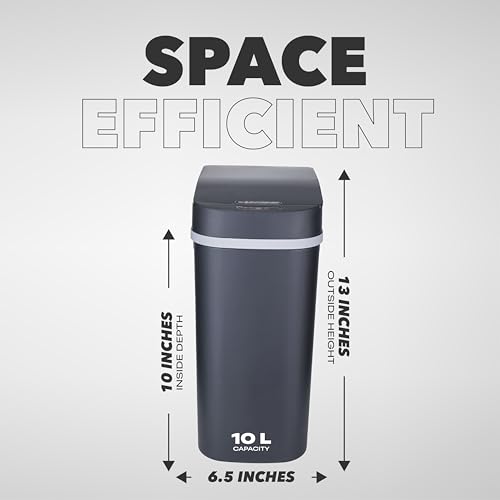 Automatic Trash Can with Lid 2.6 Gallon / 10L With 30 Garbage Bags - Waterproof Motion Sensor Touchless Trash Can for Bathroom with Handle, Small Kitchen Garbage Can, Bedroom & Office Trashcan - Black