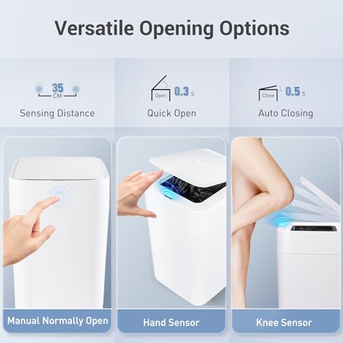 TOWNEW T1S Automatic Trash Can, 4.1 Gallon Rechargeable Touchless Motion Sensor Trash Can, Self-Sealing and Self-Changing Smart Garbage Can with Lid for Kitchen Bathroom Bedroom Office (White)