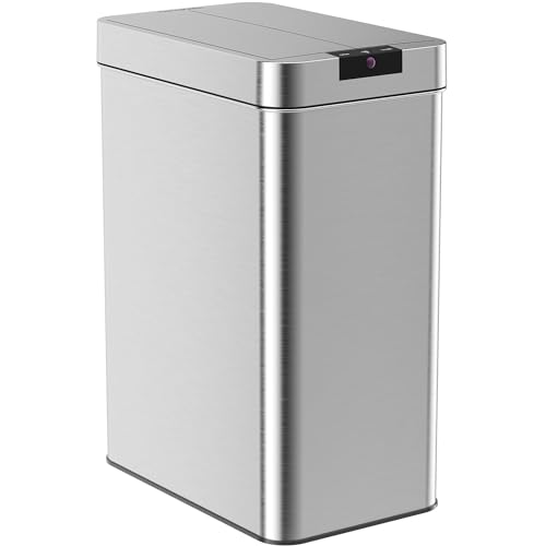 hOmeLabs 13 Gallon Automatic Trash Can for Kitchen - Stainless Steel Garbage Can with No Touch Motion Sensor Butterfly Lid and Infrared Technology with AC Power Adapter