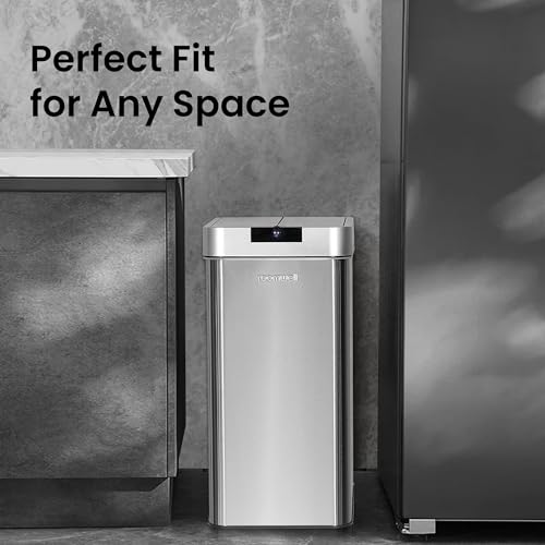 ROOMWELL Automatic Trash Can Kitchen 13+ Gallon - Stainless Steel Garbage Can Touchless with Motion Sensor Lid and Infrared Light with AC Power Adapter (13 Gallon)