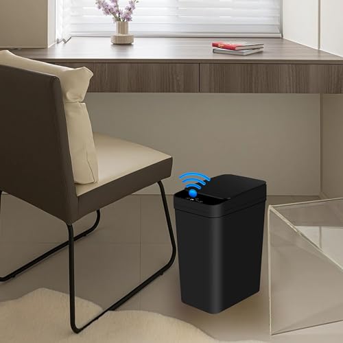 Eidustor Bathroom Automatic Trash Can 2.2 Gallon Touchless Smart Motion Sensor Garbage Can with Lids Small Narrow Electric Garbage Bin for Bedroom Living Room Office (Black)