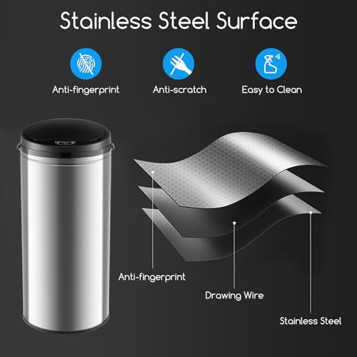 Goplus Automatic Motion Sensor Trash Can, 8 Gallon /30 L Touchless Trash Bin with Soft Close Lid, Round Stainless Steel Waste Bin, Smart Electric Garbage Can for Home Kitchen Office, Silver