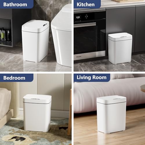 Vanpopubs 2 Pack 2.7 Gal Bathroom Trash Can with Lid, Small Smart Automatic Touchless Garbage Can, Slim Motion Sensor Waterproof Plastic Trash Bin for Bedroom Office Kitchen Dorm Toilet