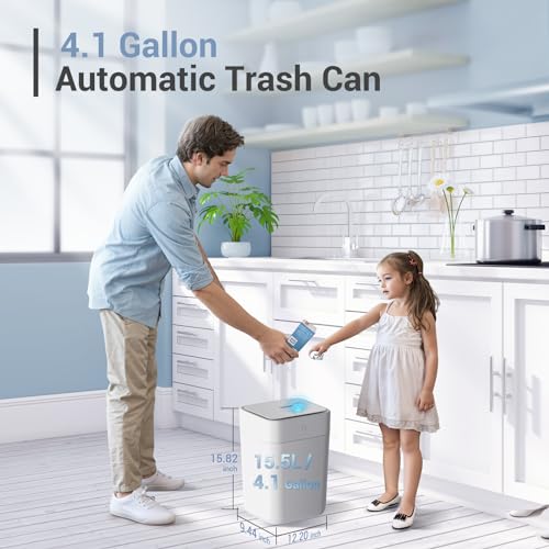 TOWNEW T1S Automatic Trash Can, 4.1 Gallon Rechargeable Touchless Motion Sensor Trash Can, Self-Sealing and Self-Changing Smart Garbage Can with Lid for Kitchen Bathroom Bedroom Office (White)