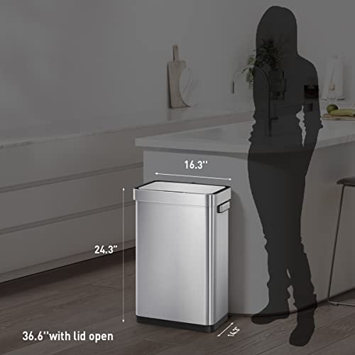 EKO Deluxe Mirage-T 50 Liter / 13.2 Gallon Touchless Rectangular Motion Sensor Trash Can, Matte Stainless Steel Finish