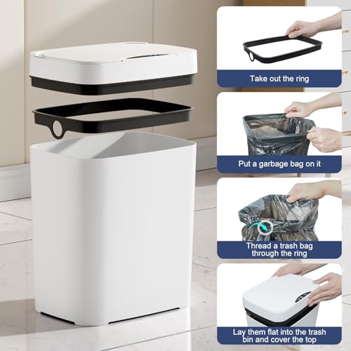 Vanpopubs 2 Pack 2.7 Gal Bathroom Trash Can with Lid, Small Smart Automatic Touchless Garbage Can, Slim Motion Sensor Waterproof Plastic Trash Bin for Bedroom Office Kitchen Dorm Toilet