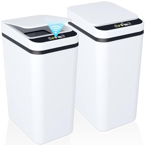 Homie 2 Pack, Automatic Trash Can 2.9 Gallon with Smart Touchless Motion Sensor and Anti - Bag Slip Lid, Use as Mini Garbage Basket, Slim Dust Bin, or Decor in Bathroom, Restroom, Kitchen
