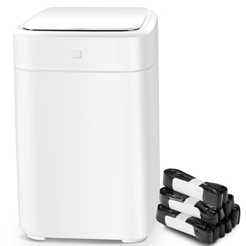 Automatic Trash Can Touchless,4.5 Gallon Self-Packaging and Self-Changing Touchless Smart Garbage Cans,Motion Sensor Trash Bin with Lid for Bathroom Kitchen Bedroom Office,6 Refill Bag Rings(White)