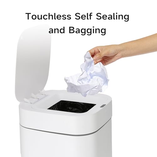 Automatic Trash can 4.6 gallons,Self-sealing&self-changing Smart Garbage can,Motion Sensor activated Rechargeable touchless with lid for Kitchen Bathroom Bedroom,with 6 refill Rings-150 bags