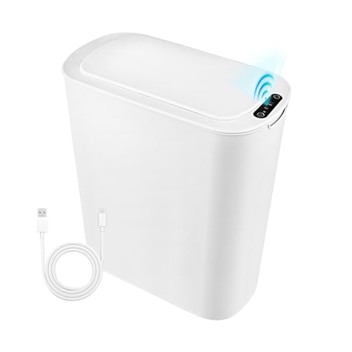 Bvdfgk Bathroom Trash Can Automatic Touchless - Motion Sensor Garbage Can Self Sealing with Lid, Smart Rechargable SlimTrash Bin, Electric Tall Trashcan for Toilet - 5.28 Gallon