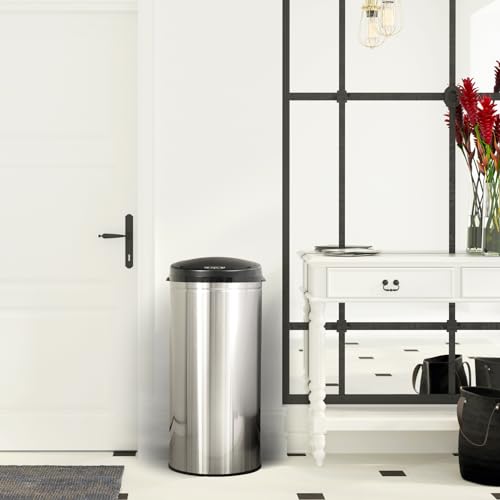 Goplus Automatic Motion Sensor Trash Can, 8 Gallon /30 L Touchless Trash Bin with Soft Close Lid, Round Stainless Steel Waste Bin, Smart Electric Garbage Can for Home Kitchen Office, Silver