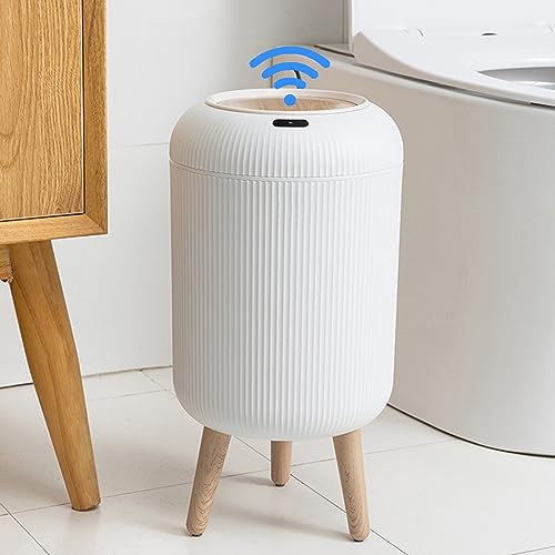URALFA Automatic Motion Sensor Bathroom Trash Can with Lid, 3 Gallon / 11 L Touchless Trash Bin, Smart Plastic Garbage Can, Intelligent Trash Can for Bedroom, Bathroom, Kitchen, Office, White