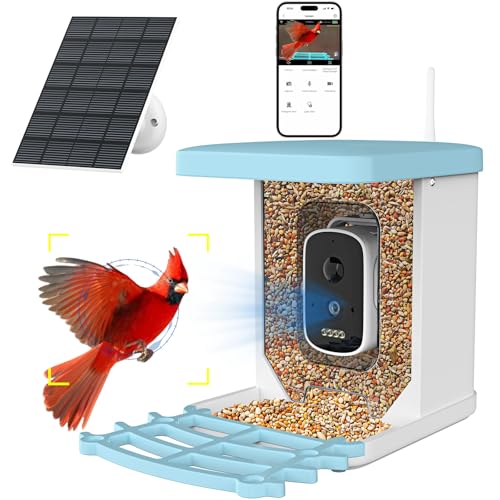 JEAPKA Smart Bird Feeder with Camera Solar Powered AI Identify Bird Species Bird Feeder Camera, 64G TF Card HD Auto Capture Bird & Motion Detection Bird House Bird Watching Feeder for Bird Lover