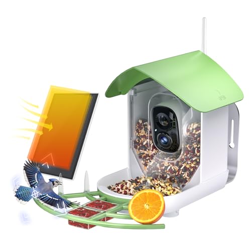 DEBARK Bird Feeder with Camera, AI Recognition 1080P Wireless Outdoor Bird House Camera Solar Powered, Color Night Vision Waterproof WIFI Bird Watching Camera with Motion Detection for Bird Lovers
