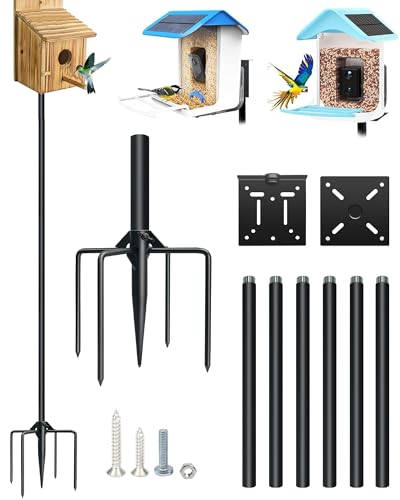 QwayHome Upgrade 80In Smart Bird Feeder Pole, Outdoor Bird House Poles Mount Kit for Bird Buddy Feeder & Wooden Bird House, Adjustable Heavy-Duty BirdHouse Pole Stand Post Set with 5-Prong Base