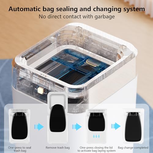 Automatic Trash Can Touchless,4.5 Gallon Self-Packaging and Self-Changing Touchless Smart Garbage Cans,Motion Sensor Trash Bin with Lid for Bathroom Kitchen Bedroom Office,6 Refill Bag Rings(White)