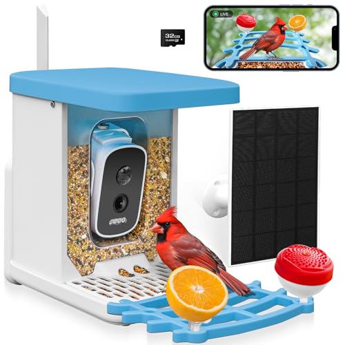 DEHVIHS Smart Bird Feeder with Camera, 2.5K HD AI Identify Bird Watching Camera with Solar Panel, Live View, Auto Capture Bird Videos & App Notify When Birds Detected, Ideal Gift for Bird Lover