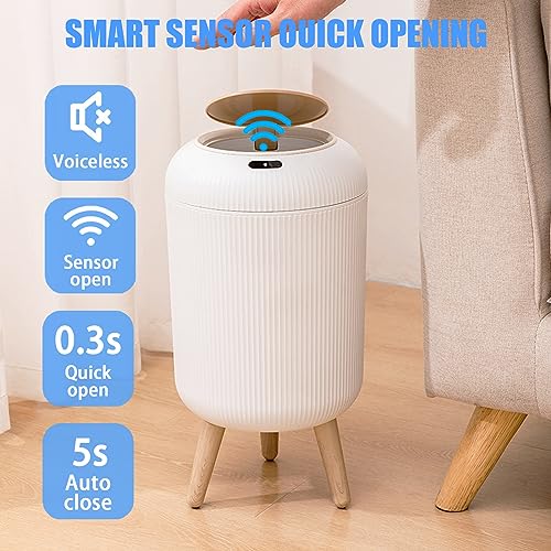 URALFA Automatic Motion Sensor Bathroom Trash Can with Lid, 3 Gallon / 11 L Touchless Trash Bin, Smart Plastic Garbage Can, Intelligent Trash Can for Bedroom, Bathroom, Kitchen, Office, White