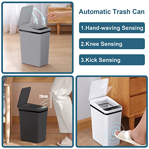 LALASTAR Smart Trash Can, Small Kitchen Trash Can with Lid, Slim Touchless Garbage Can, Narrow Motion Sensor Trashcan, Automatic Plastic Trash Bin for Bathroom, Bedroom, Kitchen, Grey, 2.5 Gallon