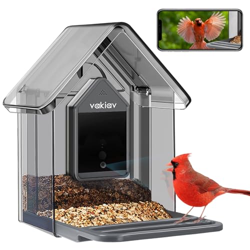 Vakiav Smart Bird Feeder with Camera,100M Cloud Storage AI Forever,App Notify When Birds Detected,1080P HD Capture Bird,Stylish Appearance Bird House, (Only Support2.4G wifi)
