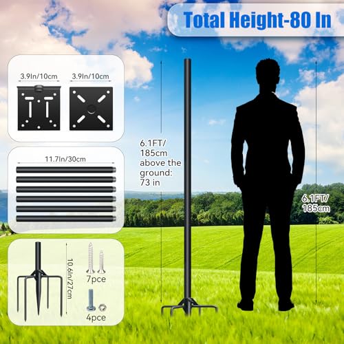 QwayHome Upgrade 80In Smart Bird Feeder Pole, Outdoor Bird House Poles Mount Kit for Bird Buddy Feeder & Wooden Bird House, Adjustable Heavy-Duty BirdHouse Pole Stand Post Set with 5-Prong Base