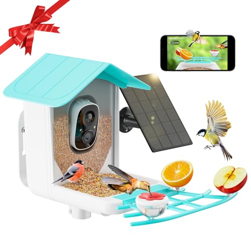 HARYMOR Smart Bird Feeder with Camera, Bird House with Camera for Outside, Solar Powered, AI Identif, Auto Capture Bird Videos, Real Time Views, Bird Watching Camera, Gift for Bird Love